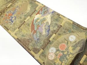 引箔格天井に地紙・松・梅・菊模様織出し袋帯